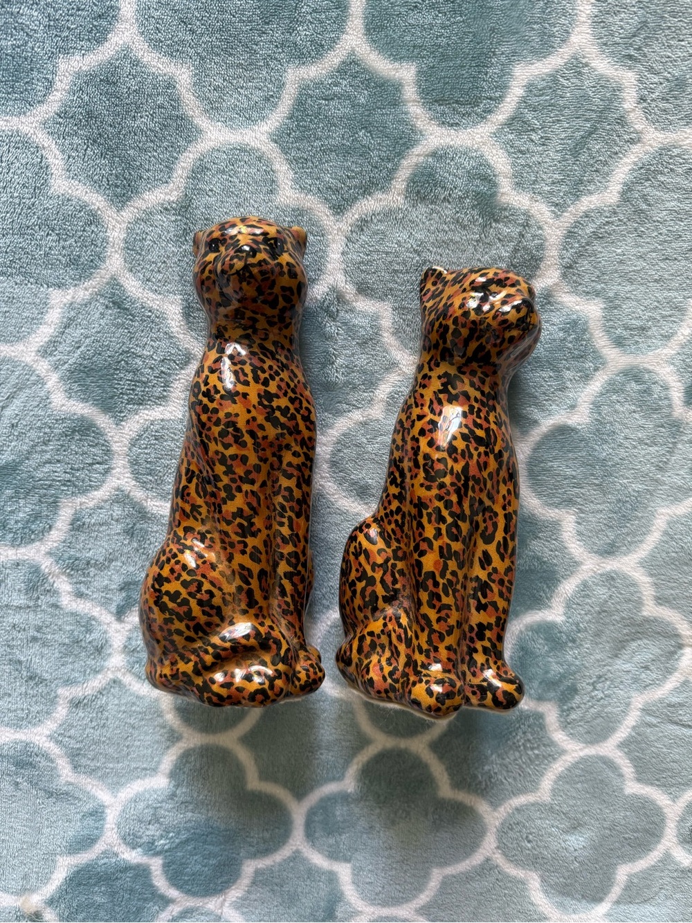 Leopard Print Ceramic Cat Figurines - Set of 2 - Picture 4 of 5